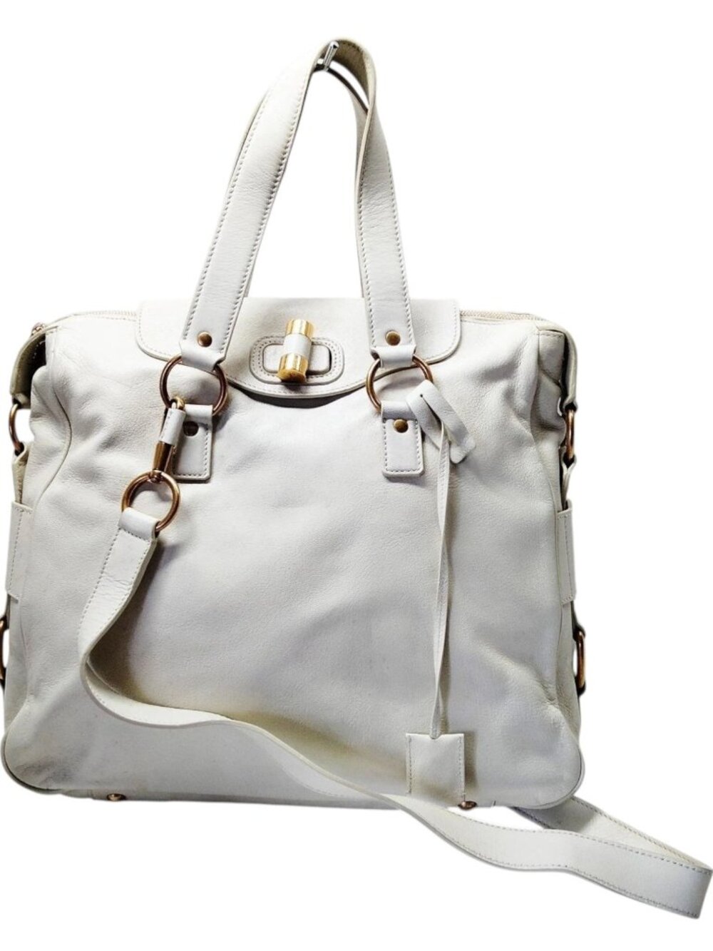 (L4) YVES Saint Laurent Crossbody Bag White Leather
